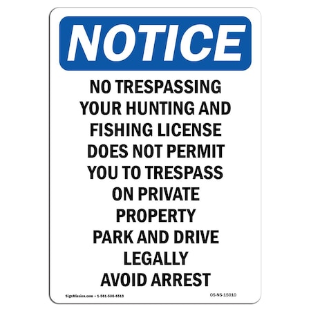 Signmission OSHA Notice Sign, 5" Height, No Trespassing Your Hunting And Sign, Portrait, 10PK OS-NS-D-35-V-15010-10PK